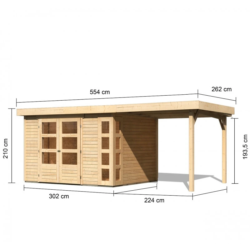 Abri De Jardin En Bois Massif 7,43m² Kerko 5 Avec Appentis 240cm – Karibu 4 Abri De Jardin En Bois Massif 7,43m² Kerko 5 Avec Appentis 240cm – Karibu – Image 2