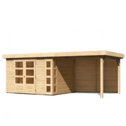 Abri De Jardin En Bois Massif 7,43m² Kerko 5 Avec Appentis 280cm Et Paroi Arrière – Karibu -Boutique De Jardin abri de jardin en bois massif 743m kerko 5 avec appentis 280cm et paroi arriere woodfeeling 2