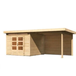 Abri De Jardin En Bois Massif 7,50m² Kandern 6 Avec Appentis 320cm Et Paroi Arrière – Karibu -Boutique De Jardin abri de jardin en bois massif 750m kandern 6 avec appentis 320cm et paroi arriere woodfeeling 2