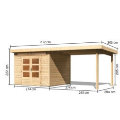 Abri De Jardin En Bois Massif 7,50m² Kandern 6 Avec Appentis 320cm – Karibu -Boutique De Jardin abri de jardin en bois massif 750m kandern 6 avec appentis 320cm woodfeeling 2