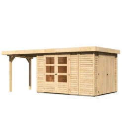 Abri De Jardin En Bois Massif 7,85m² Retola 4 Avec Armoire Intégrée Et Appentis 240cm – Karibu -Boutique De Jardin abri de jardin en bois massif 785m retola 4 avec armoire integree et appentis 240cm woodfeeling 2