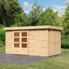 Abri De Jardin En Bois Massif 8,18m² Retola 5 Avec Armoire Intégrée – Karibu -Boutique De Jardin abri de jardin en bois massif 818m retola 5 avec armoire integree woodfeeling