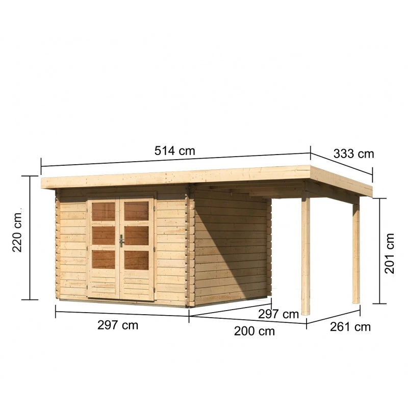 Abri De Jardin En Bois Massif 8,82m² Bastrup 5 Avec Appentis 200cm – Karibu 4 Abri De Jardin En Bois Massif 8,82m² Bastrup 5 Avec Appentis 200cm – Karibu – Image 2