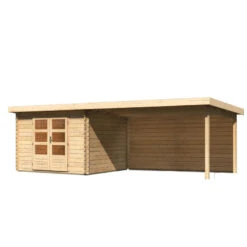 Abri De Jardin En Bois Massif 8,82m² Bastrup 5 Avec Appentis 400cm Et Paroi Arrière – Karibu -Boutique De Jardin abri de jardin en bois massif 882m bastrup 5 avec appentis 400cm et paroi arriere woodfeeling 2