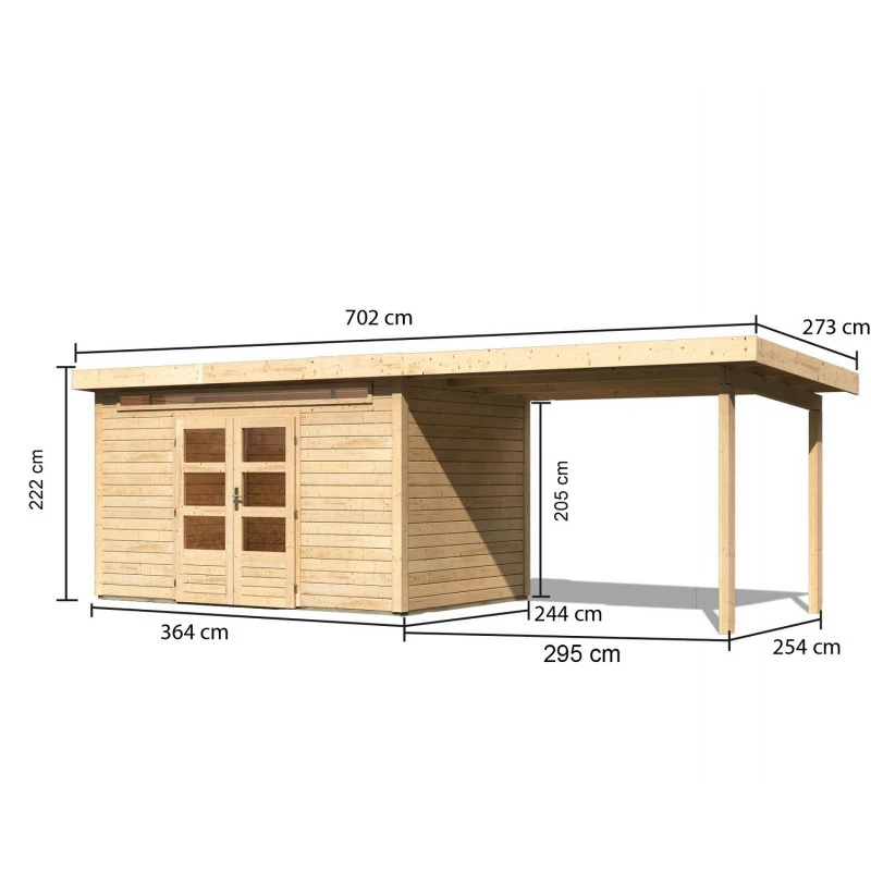Abri De Jardin En Bois Massif 8,88m² Kandern 7 Avec Appentis 320cm – Karibu 4 Abri De Jardin En Bois Massif 8,88m² Kandern 7 Avec Appentis 320cm – Karibu – Image 2