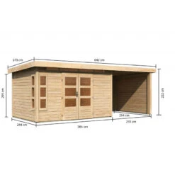 Abri De Jardin En Bois Massif 8,88m² Kastorf 7 Avec Appentis 260cm Et Paroi Arrière Et Latérale – Karibu -Boutique De Jardin abri de jardin en bois massif 888m kastorf 7 avec appentis 260cm et paroi arriere et laterale karibu 1