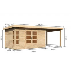 Abri De Jardin En Bois Massif 8,88m² Kastorf 7 Avec Appentis 260cm – Karibu -Boutique De Jardin abri de jardin en bois massif 888m kastorf 7 avec appentis 260cm karibu 1