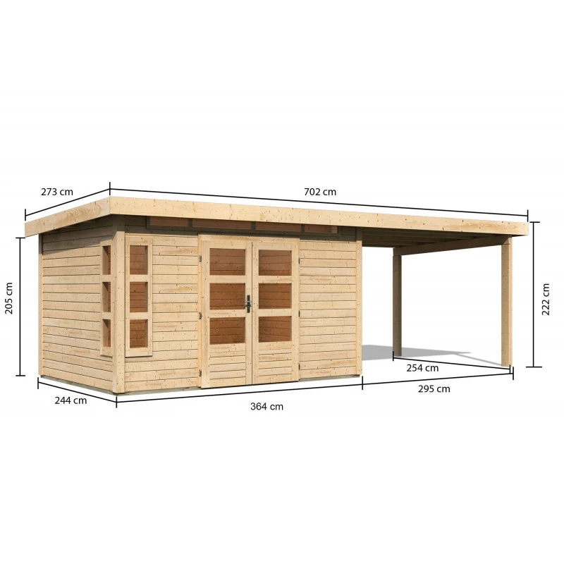 Abri De Jardin En Bois Massif 8,88m² Kastorf 7 Avec Appentis 320cm – Karibu 4 Abri De Jardin En Bois Massif 8,88m² Kastorf 7 Avec Appentis 320cm – Karibu – Image 2