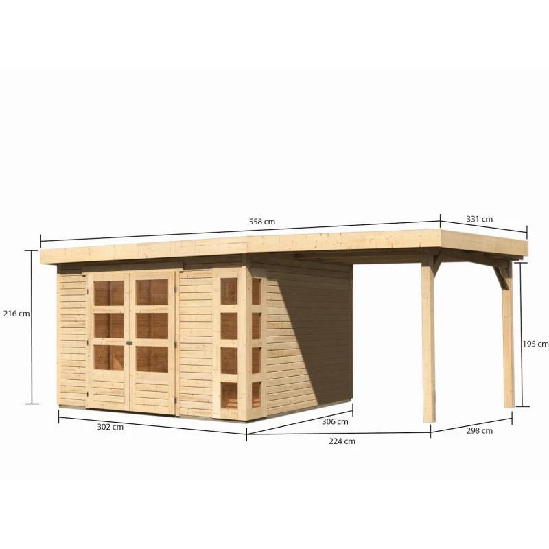 Abri De Jardin En Bois Massif 9,24m² Kerko 6 Avec Appentis 240cm – Karibu 5 Abri De Jardin En Bois Massif 9,24m² Kerko 6 Avec Appentis 240cm – Karibu – Image 3