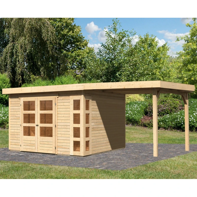 Abri De Jardin En Bois Massif 9,24m² Kerko 6 Avec Appentis 240cm – Karibu 3 Abri De Jardin En Bois Massif 9,24m² Kerko 6 Avec Appentis 240cm – Karibu