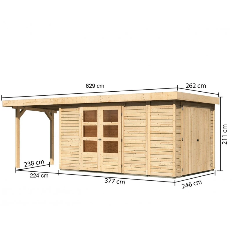 Abri De Jardin En Bois Massif 9,27m² Retola 6 Avec Armoire Intégrée Et Appentis 240cm – Karibu 4 Abri De Jardin En Bois Massif 9,27m² Retola 6 Avec Armoire Intégrée Et Appentis 240cm – Karibu – Image 2