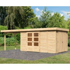 Abri De Jardin En Bois Massif 9,27m² Retola 6 Avec Armoire Intégrée Et Appentis 280cm – Karibu