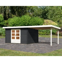 Abri De Jardin En Bois Massif Anthracite 10,60m² Bastrup 7 Avec Appentis 300cm – Karibu