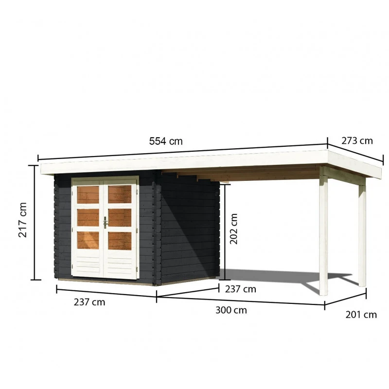 Abri De Jardin En Bois Massif Anthracite 5,62m² Bastrup 2 Avec Appentis 300cm – Karibu 4 Abri De Jardin En Bois Massif Anthracite 5,62m² Bastrup 2 Avec Appentis 300cm – Karibu – Image 2