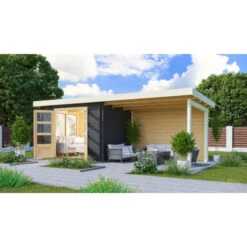 Abri De Jardin En Bois Massif Anthracite 7,04m² Bastrup 3 Avec Appentis 300cm Et Paroi Arrière – Karibu -Boutique De Jardin abri de jardin en bois massif anthracite 704m bastrup 3 avec appentis 300cm et paroi arriere woodfeeling 3
