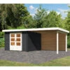 Abri De Jardin En Bois Massif Anthracite 8,82m² Bastrup 5 Avec Appentis 300cm Et Paroi Arrière – Karibu -Boutique De Jardin abri de jardin en bois massif anthracite 882m bastrup 5 avec appentis 300cm et paroi arriere woodfeeling