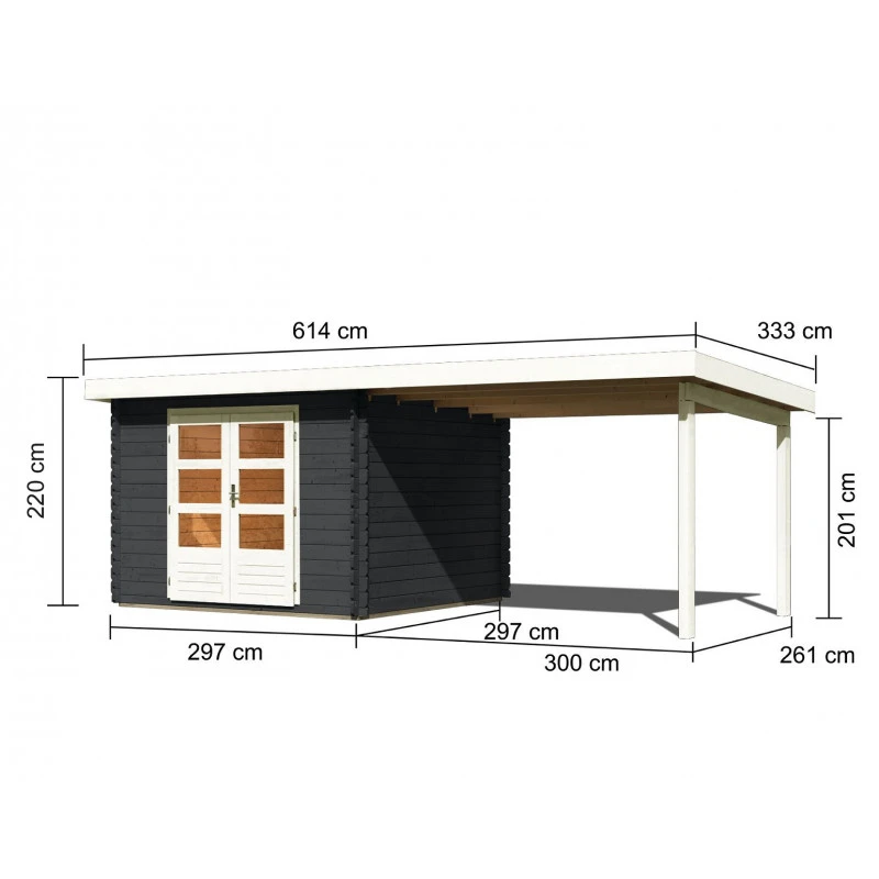 Abri De Jardin En Bois Massif Anthracite 8,82m² Bastrup 5 Avec Appentis 300cm – Karibu 5 Abri De Jardin En Bois Massif Anthracite 8,82m² Bastrup 5 Avec Appentis 300cm – Karibu – Image 3