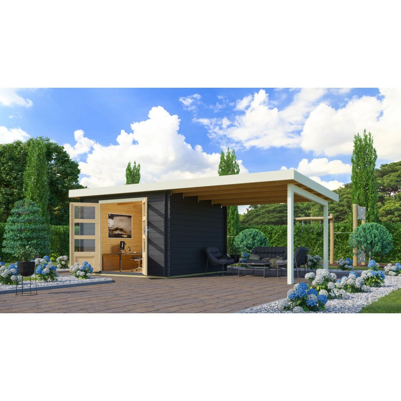 Abri De Jardin En Bois Massif Anthracite 8,82m² Bastrup 5 Avec Appentis 300cm – Karibu 6 Abri De Jardin En Bois Massif Anthracite 8,82m² Bastrup 5 Avec Appentis 300cm – Karibu – Image 4