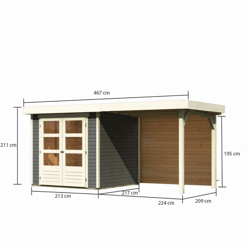 Abri De Jardin En Bois Massif Gris Terre 4,62m² Askola 2 Avec Appentis 240cm Et Paroi Arrière – Karibu 4 Abri De Jardin En Bois Massif Gris Terre 4,62m² Askola 2 Avec Appentis 240cm Et Paroi Arrière – Karibu – Image 2