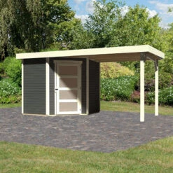 Abri De Jardin En Bois Massif Gris Terre 4,62m² Schwandorf 3 Avec Appentis 240cm – Karibu