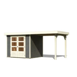 Abri De Jardin En Bois Massif Gris Terre 5,25m² Askola 3 Avec Appentis 240cm - Karibu -Boutique De Jardin abri de jardin en bois massif gris terre 525m askola 3 avec appentis 240cm woodfeeling 2