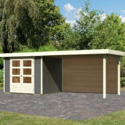 Abri De Jardin En Bois Massif Gris Terre 5,25m² Askola 3 Avec Appentis 280cm Et Paroi Arrière – Karibu