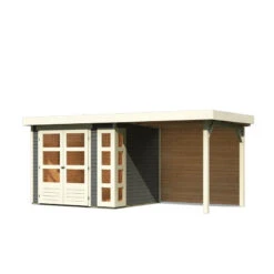 Abri De Jardin En Bois Massif Gris Terre 5,25m² Kerko 3 Avec Appentis 240cm Et Paroi Arrière – Karibu -Boutique De Jardin abri de jardin en bois massif gris terre 525m kerko 3 avec appentis 240cm et paroi arriere woodfeeling 3