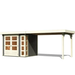 Abri De Jardin En Bois Massif Gris Terre 5,25m² Kerko 3 Avec Appentis 280cm – Karibu -Boutique De Jardin abri de jardin en bois massif gris terre 525m kerko 3 avec appentis 280cm woodfeeling 2