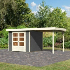 Abri De Jardin En Bois Massif Gris Terre 5,95m² Askola 3,5 Avec Appentis 240cm - Karibu