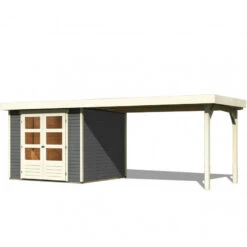 Abri De Jardin En Bois Massif Gris Terre 5,95m² Askola 3,5 Avec Appentis 280cm – Karibu -Boutique De Jardin abri de jardin en bois massif gris terre 595m askola 35 avec appentis 280cm woodfeeling 2