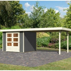 Abri De Jardin En Bois Massif Gris Terre 5,95m² Askola 3,5 Avec Appentis 280cm – Karibu