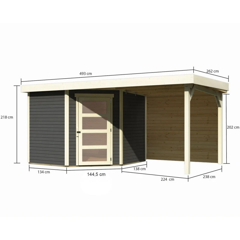 Abri De Jardin En Bois Massif Gris Terre 5,95m² Schwandorf 5 Avec Appentis 240cm Et Paroi Arrière – Karibu 4 Abri De Jardin En Bois Massif Gris Terre 5,95m² Schwandorf 5 Avec Appentis 240cm Et Paroi Arrière – Karibu – Image 2