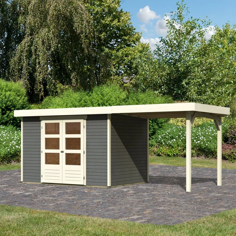 Abri De Jardin En Bois Massif Gris Terre 6,55m² Askola 4 Avec Appentis 240cm - Karibu 3 Abri De Jardin En Bois Massif Gris Terre 6,55m² Askola 4 Avec Appentis 240cm - Karibu
