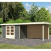 Abri De Jardin En Bois Massif Gris Terre 6,55m² Askola 4 Avec Appentis 280cm Et Paroi Arrière – Karibu