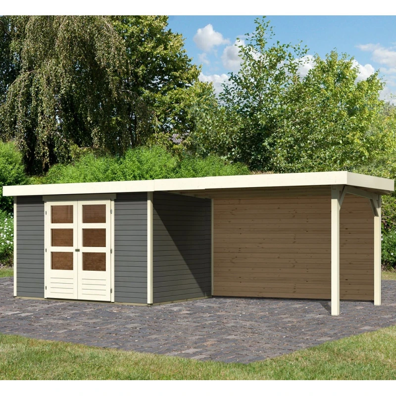 Abri De Jardin En Bois Massif Gris Terre 6,55m² Askola 4 Avec Appentis 280cm Et Paroi Arrière – Karibu 3 Abri De Jardin En Bois Massif Gris Terre 6,55m² Askola 4 Avec Appentis 280cm Et Paroi Arrière – Karibu