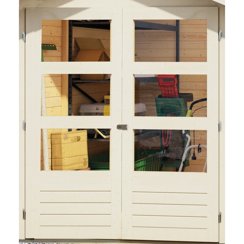 Abri De Jardin En Bois Massif Gris Terre 6,55m² Kerko 4 Avec Appentis 240cm – Karibu 7 Abri De Jardin En Bois Massif Gris Terre 6,55m² Kerko 4 Avec Appentis 240cm – Karibu – Image 5