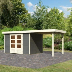 Abri De Jardin En Bois Massif Gris Terre 7,43m² Askola 5 Avec Appentis 240cm - Karibu