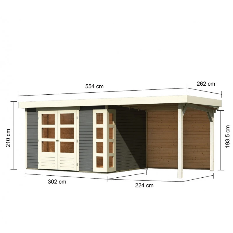 Abri De Jardin En Bois Massif Gris Terre 7,43m² Kerko 5 Avec Appentis 240cm Et Paroi Arrière – Karibu 4 Abri De Jardin En Bois Massif Gris Terre 7,43m² Kerko 5 Avec Appentis 240cm Et Paroi Arrière – Karibu – Image 2