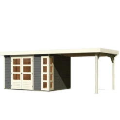 Abri De Jardin En Bois Massif Gris Terre 7,43m² Kerko 5 Avec Appentis 280cm – Karibu -Boutique De Jardin abri de jardin en bois massif gris terre 743m kerko 5 avec appentis 280cm woodfeeling 2