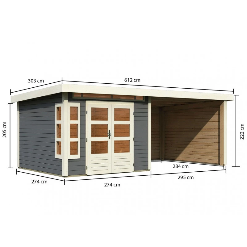 Abri De Jardin En Bois Massif Gris Terre 7,50m² Kastorf 6 Avec Appentis 320cm Et Paroi Arrière Et Latérale – Karibu 4 Abri De Jardin En Bois Massif Gris Terre 7,50m² Kastorf 6 Avec Appentis 320cm Et Paroi Arrière Et Latérale – Karibu – Image 2