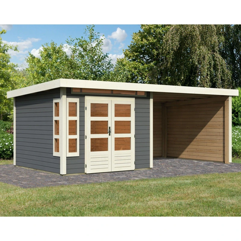 Abri De Jardin En Bois Massif Gris Terre 7,50m² Kastorf 6 Avec Appentis 320cm Et Paroi Arrière Et Latérale – Karibu 3 Abri De Jardin En Bois Massif Gris Terre 7,50m² Kastorf 6 Avec Appentis 320cm Et Paroi Arrière Et Latérale – Karibu
