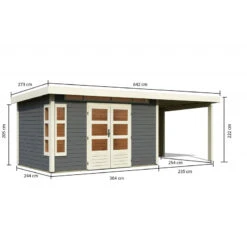 Abri De Jardin En Bois Massif Gris Terre 8,88m² Kastorf 7 Avec Appentis 260cm Et Paroi Arrière – Karibu -Boutique De Jardin abri de jardin en bois massif gris terre 888m kastorf 7 avec appentis 260cm et paroi arriere karibu 1
