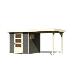 Abri De Jardin En Bois Gris Terre 4,62m² Freiburg 2 Avec Appentis De 2,40 M - Karibu -Boutique De Jardin abri de jardin en boisgris terre 462m freiburg 2 avec appentis de 240 m karibu 2
