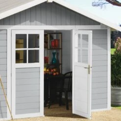 Abri De Jardin En PVC 11,2m² DECO Gris Clair Et Blanc Grosfillex + Kit Ancrage Offert -Boutique De Jardin abri de jardin en pvc 112m deco gris clair et blanc grosfillex 3