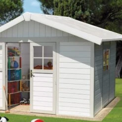 Abri De Jardin En PVC 7,5m² DECO Blanc Et Gris Vert Grosfillex + Kit Ancrage Offert -Boutique De Jardin abri de jardin en pvc 75m deco blanc et gris vert grosfillex 2
