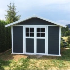 Abri De Jardin En PVC 7,5m² DECO Gris Foncé Et Blanc Grosfillex + Kit Ancrage Offert -Boutique De Jardin abri de jardin en pvc 75m deco gris fonce et blanc grosfillex 2