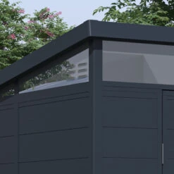 Abri De Jardin En Résine 4,10m² Anthracite Toit Monopente Skylight + Plancher - Jobu -Boutique De Jardin abri de jardin en resine 410m anthracite toit monopente skylight plancher jobu 2