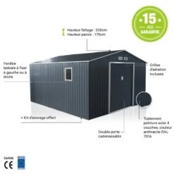 Abri De Jardin Métal 13m² PLUS Anthracite + Kit D'ancrage X-METAL -Boutique De Jardin abri de jardin metal 13m plus anthracite kit d ancrage x metal 3