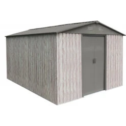 Abri De Jardin Métal 9,12m² WoodTouch Beige + Kit D'ancrage X-METAL