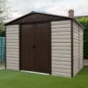 Abri De Jardin Métal Beige Et Marron 11,39m² + Kit D'ancrage Inclus - YARDMASTER -Boutique De Jardin abri de jardin metal beige et marron 1139m kit d ancrage inclus yardmaster